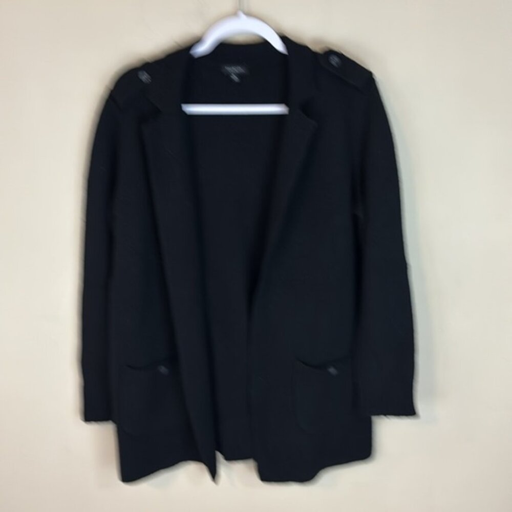 Talbots Black Open Front Wool Blend Knit Cardigan Sweater Medium